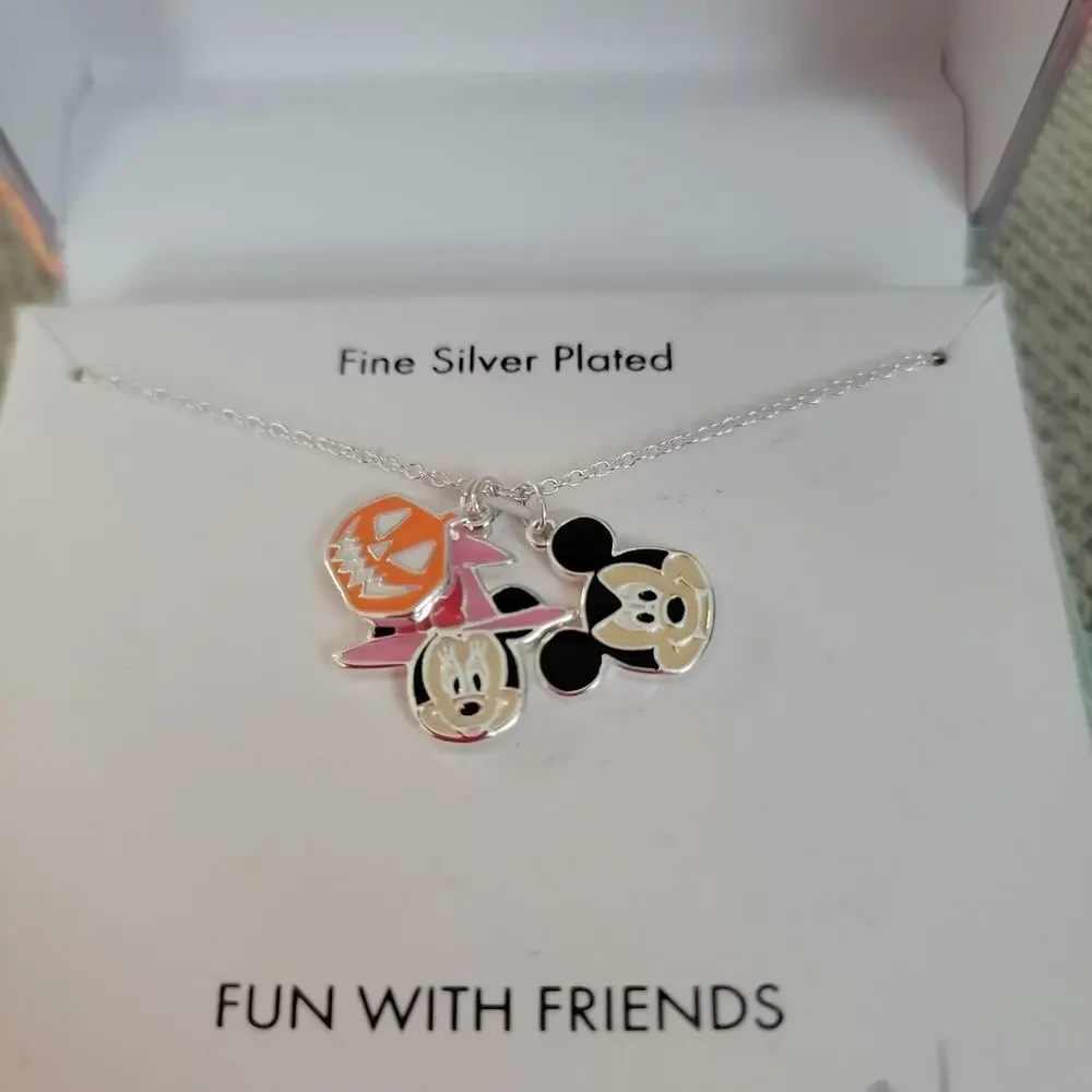 Disney Silver Plated Mickey Mouse Minnie Mouse Halloween Necklace